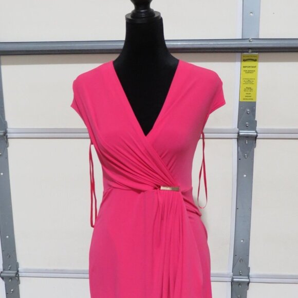 BOGO Charter Club Petite Short Sleeve waist gathered Bright Pink Fit Flare Dress - Picture 2 of 11